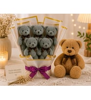 5’li Gri Peluş Ayıcık Buketi & Büyük Kahverengi Peluş Ayıcık Hediye Seti Kişiye Özel Fotoğraflı Hediye Sevgiliye Romantik Hediye Doğum Günü & Yıldönümü Hediyesi