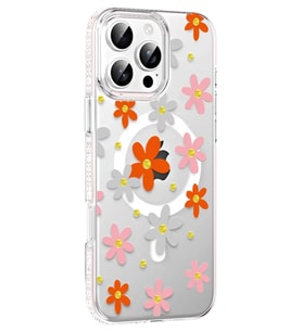 Iphone 16 Floral Magsafe Kapak - Turuncu