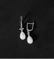 925 Ayar Gümüş Fiyonk Damla İnci Küpe (Rodyum)
