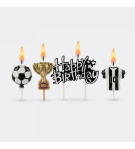 Taraftar Temalı Siyah Beyaz Happy Birthday Kupa Şekilli Mum Set