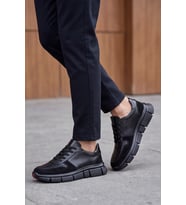 MonolithDuo - Hakiki Deri Kalın Segment Tabanlı Bağcıklı Erkek Sneaker Ayakkabı, Parlatılmış Deri Detaylı Konforlu Daily Casual Klasik Ayakkabı