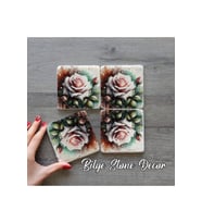 bilge tasarım Stone Decor Taş Bardak Altlığı 4'lü Set 10x10x1 Cm desenli