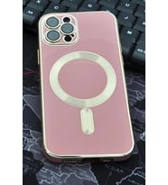 iPhone 12 Pro Uyumlu MagSafe Özellikli Lens Korumalı Lazerli Renkli Kılıf Pembe