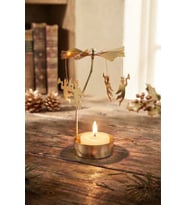 Dönen Mumluk Borazanlı Melek Figürlü Altın Metal Tealight Mum Tutucu Yılbaşı Dekoru 15 cm