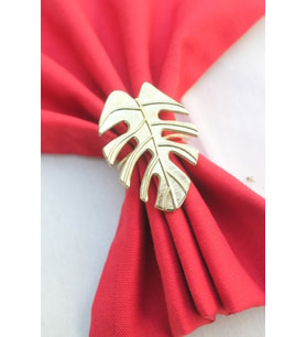 6 Adet Gold Tropical Leaf Metal Peçete Halkası - Napkin Ring
