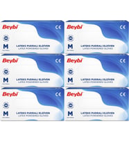 Beybi Lateks Pudralı Muayene Eldiveni M - Medium - Orta 600 Lü Set