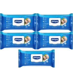 Canped Hasta Vücut Perine Temizleme Islak Mendil Havlu 48 Yaprak XL (5 Li Set) Plastik Kapaklı