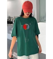 Unisex Evren Temalı Baskılı T-shirt (Yeşil)
