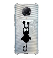 Xiaomi Poco F2 Pro Köşe Korumalı Antişok Kapak Çizgi Kedi Tasarımlı Şeffaf Silikon Kılıf