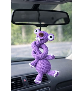 El Yapımı Amigurumi Sid Temalı Peluş Araba Direksiyon Süsü, Dekoratif & Hediyelik Örgü Figür (Mor)
