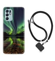 Oppo Reno 6 Kılıf Resimli Boyun Askılı İpli Desenli Silikon Kuzey Işıkları 1327
