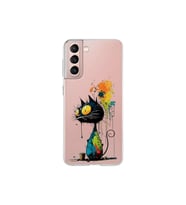 Samsung Galaxy S21 ile Uyumlu Splash Kedi Tasarımlı Şeffaf Silikon Kılıf