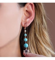 Turkuaz Taşlı İncili Balık Apm Model Rose Gold Kaplama Sallantı Gümüş Küpe