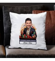 Kişiye Özel Hediye Karikatürlü Erkek Poker Oyuncusu Yastık