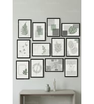 12 Parça Minimal Geometrik Yapraklar 2 Renk Seçenekli Dekoratif Çerçeve Görünümlü Tablo Seti