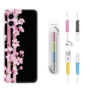 Vivo Y15S Y32 Y33S Y51 Y53S Kılıf Kablo Koruma Spiral Silikon Pink Flowers 3 1393