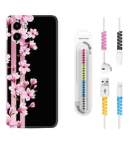 Vivo Y15S Y32 Y33S Y51 Y53S Kılıf Kablo Koruma Spiral Silikon Pink Flowers 3 1393