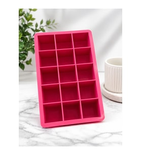 Silikon Buz Kalıbı 15 Bölmeli Büyük Kare Buz Küpü Kalıbı Kahve ve Soğuk İçecekler İçin Pembe