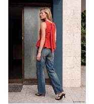 LCW Vision Kırmızı Bisiklet Yaka Sırtı Bağlamalı Peplum Bluz