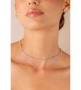 Zirkon Taşlı Demet Kristal Kolye (Beyaz - Gümüş)