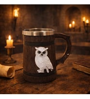 Orta Çağ Viking Tarzı Baykuş Figürlü Ahşap Görünümlü Kupa Bardak – Dekoratif Orta Çağ Mug