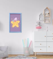 BK Home Sevimli Yıldız Tasarımlı Dekoratif Mavi Ahşap Çerçeveli Çocuk Odası Tablo-2