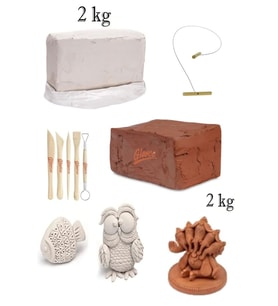 Doğal Kırmızı Kil Seramik Çamuru 2 kg Vakumlu Seramik Çamuru Beyaz 2 KG Kesme Teli Ebeşuar Set