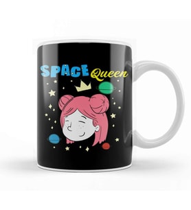Cute Space Queen Exploring Outer Space Astronaut Kupa Bardak Porselen