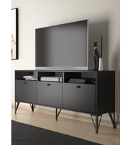 Wood'n Love Rhea 160 Cm Dolaplı, Minifiks Bağlantı, Geniş Tv Ünitesi - Konsol - Siyah / Siyah