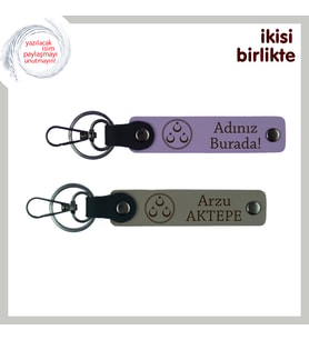 Milli Ruh Taşıyan Üç Ayyıldızlı Anahtarlık – İsme Yazılabilir Deri Hediye Seti, Mor Menekşe-Kül Gri