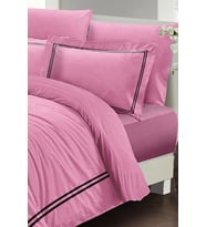 Çift Kişilik ( Lastikli Çarşaflı ) %100 Pamuk Saten Nevresim Takımı Luxury Pamuk Saten Pembe
