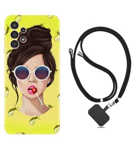 Samsung Galaxy M14 Kılıf Resimli Boyun Askılı İpli Desenli Silikon Lollipop Woman 1416