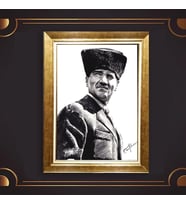 Altın Varaklı Çerçeveli Paspartulu Atatürk Tablo DC0632 (Gold)