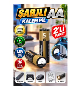 AA USB Şarjlı Lityum Pil 1.5V Sabit Çıkış Type-C Hızlı Şarj – 2’li Paket