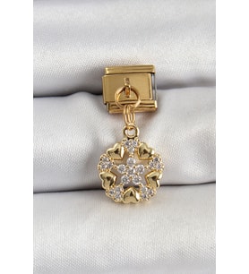 316L Çelik Sallantılı Zirkon Taşlı Kalp Detaylı Yıldz Model Gold Renk Nomination Charm TJ-BC1415