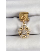 316L Çelik Sallantılı Zirkon Taşlı Kalp Detaylı Yıldz Model Gold Renk Nomination Charm TJ-BC1415