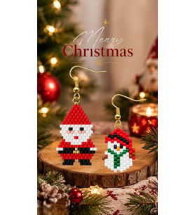 Miyuki Boncuk El Yapımı Noel Baba Ve Minik Kardan Adam Küpe Yılbaşı Christmas Noel