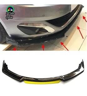 Peugeot 308 Sarı Renkli Şeritli Dilli Ön Lip 4 Prç Parlak Siyah ABS 2009 - 2016