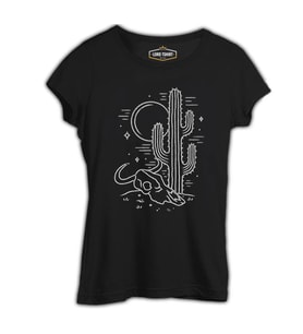 Çölde Kaktüs Siyah Bayan Tshirt