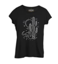 Çölde Kaktüs Siyah Bayan Tshirt