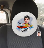 BK Gift Kişiye Özel İsimli Erkek Kanocu Karikatürlü Yuvarlak Araç Koltuk Yastığı-1