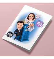 Kişiye Özel Maceracı Gelin ve Damat Karikatürlü Tebrik Kartı