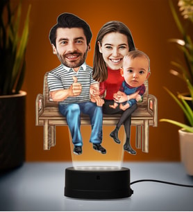 Doğum Günü Hediyesi,Sevgiliye Hediye, Kişiye Özel Fotoğraflı Aile Karikatür 3D Led Lamba (Beyaz)