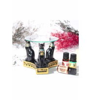 Polyester Mısır Kedi Buhurdanlık 1 Adet Yağı Hediyeli (Siyah)