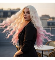 Fiber Sen Uzun Su Dalgası Peruk / Platin / Pembe Ombreli