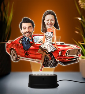 Kişiye Özel Fotoğraflı Sevimli Çift Tasarımlı Karikatür 3D Led Lamba (Beyaz)