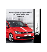 Volkswagen İçin Uyumlu Aksesuar Oto Kaput Şerit Sticker Vw Logolu Beyaz 58*11 Cm