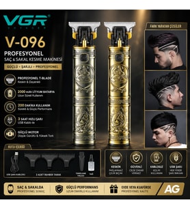 V-096 Profesyonel T-Blade Saç Sakal Kesme Makinesi 2000 mAh Şarjlı Kablosuz Erkek Tıraş Makinesi