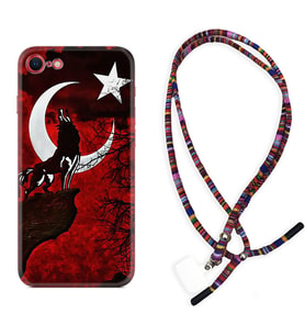 Apple iPhone 5 6 7 8 Plus Se XR Kılıf Boyun Asklı Rasta Silikon Wolf and Moon 2 1381