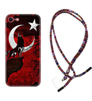 Apple iPhone 5 6 7 8 Plus Se XR Kılıf Boyun Asklı Rasta Silikon Wolf and Moon 2 1381